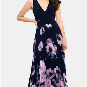 X by Xscape Pleated Chiffon Illusion Gown